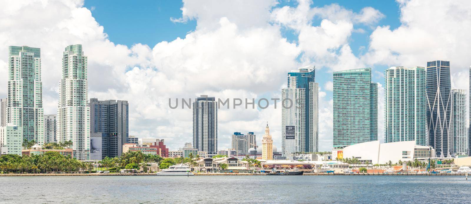 Miami, USA - September 11, 2019: Miami Downtown skyline in daytime with Biscayne Bay by Mariakray