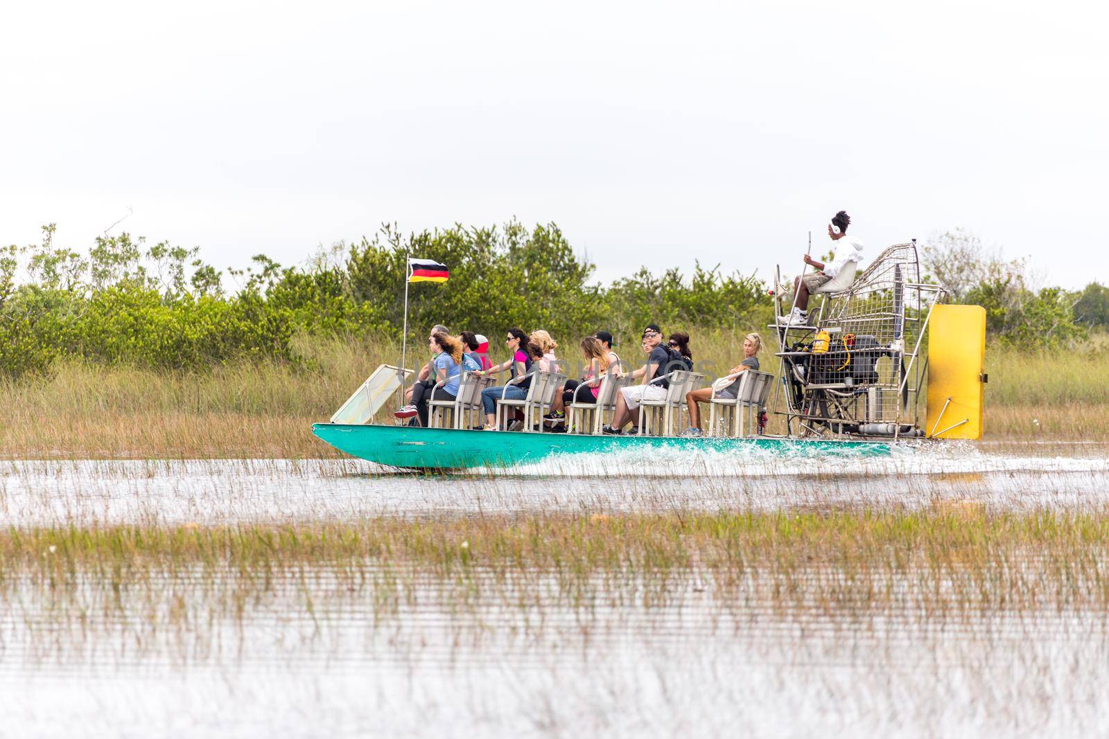 EVERGLADES, FLORIDA, USA - DECEMBER 8, 2016 : Airboat tour at the mangrove forest in Everglades swamp