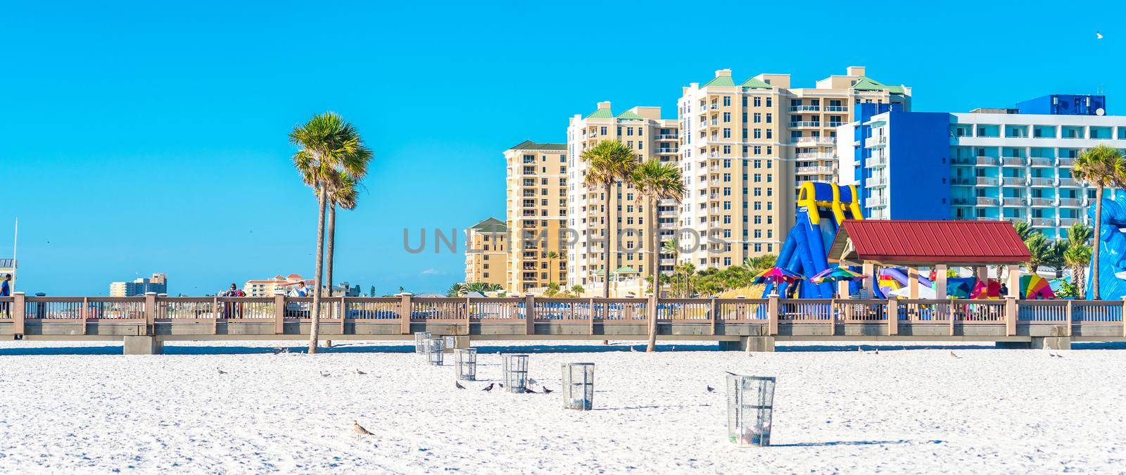 Clearwater beach, Florida, USA - September 17, 2019: Beautiful Clearwater beach with sand in Florida USA