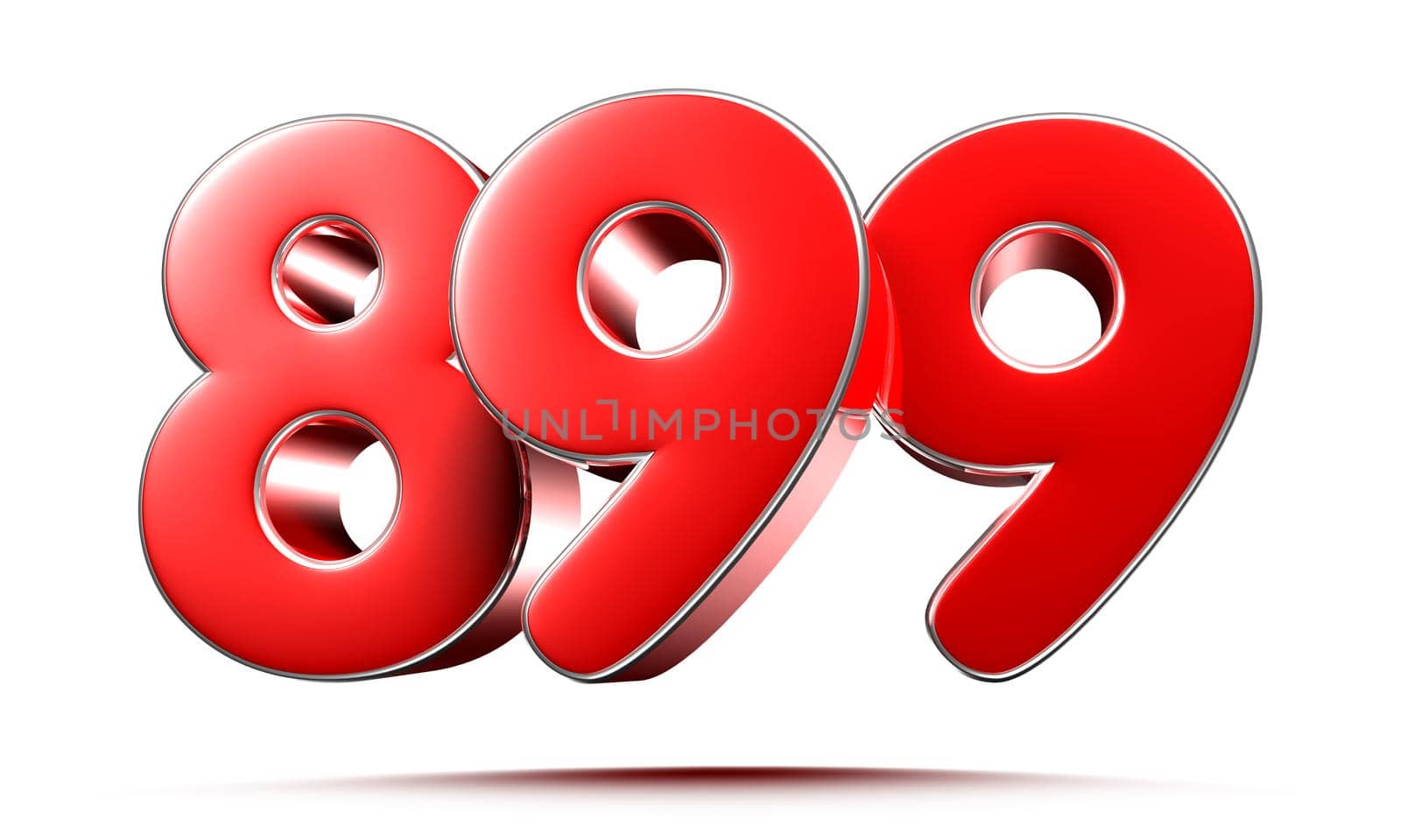 Rounded red numbers 899 on white background 3D illustration with clipping path by thitimontoyai