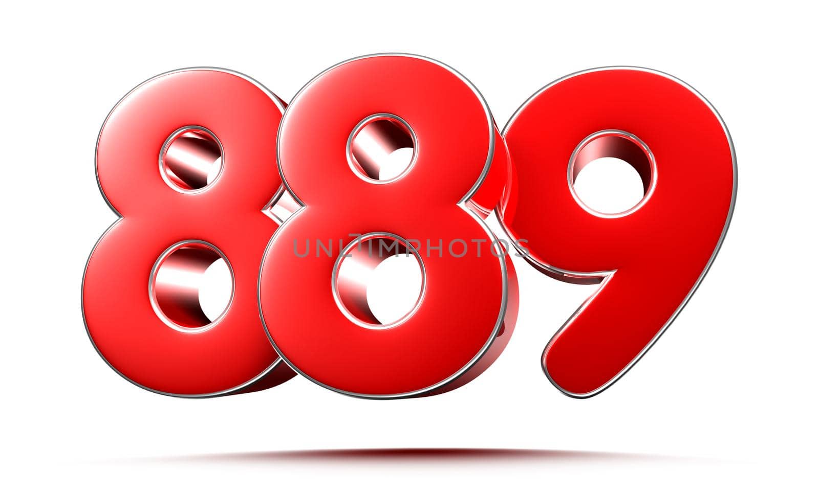 Rounded red numbers 889 on white background 3D illustration with clipping path by thitimontoyai