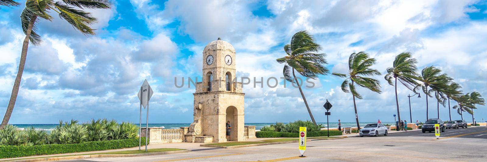 Palm Beach, Florida, USA - September 14, 2019: Worth Avenue clock tower in USA