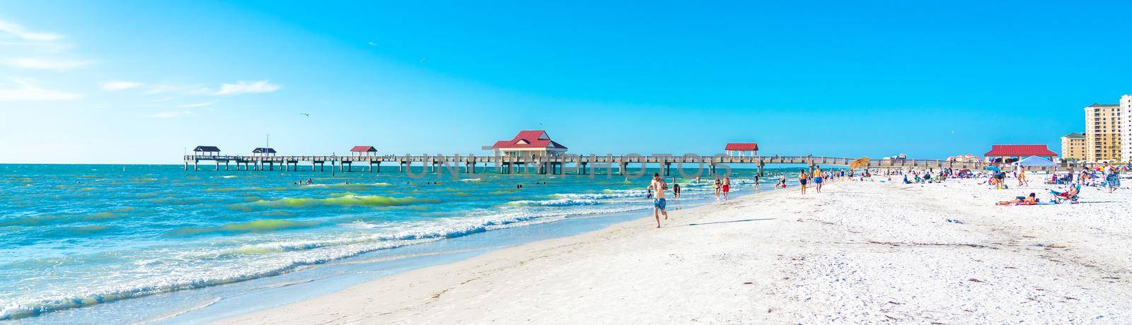 Clearwater beach, Florida, USA - September 17, 2019: Beautiful Clearwater beach with sand in Florida USA