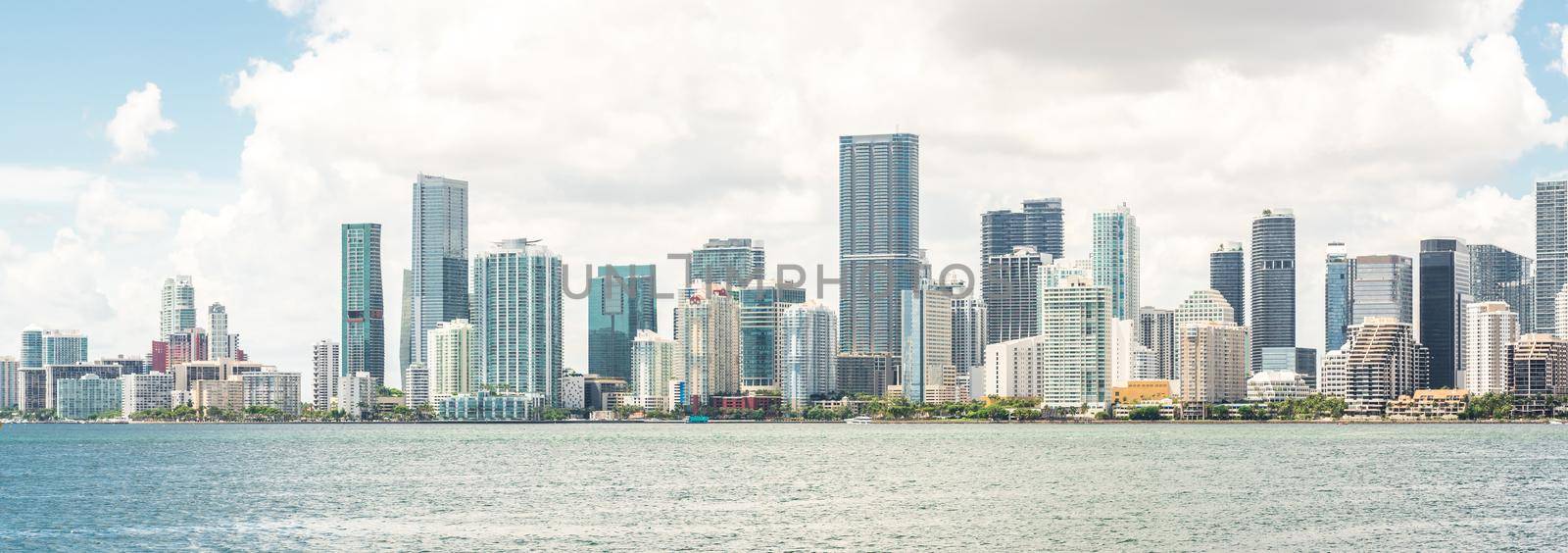 Miami Downtown skyline in daytime with Biscayne Bay