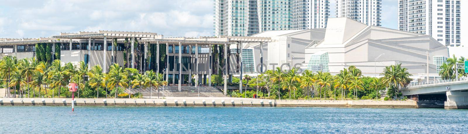 Miami USA September 11, 2019 : view of PAMM Perez Art Museum with green exterior decoration and flying garden. Modern and contemporary art museum opened in 2013 in Museum Park in downtown Miami by Mariakray