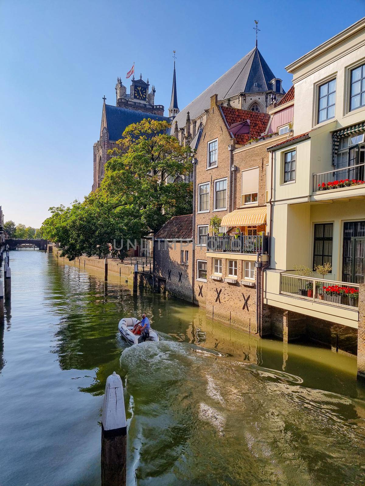 Canals of Dordrecht in the Netherlands during summer by fokkebok