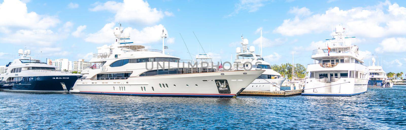 Fort Lauderdale, Florida, USA - September 20, 2019: Panorama of yachts docked in marina in Fort Lauderdale, Florida by Mariakray