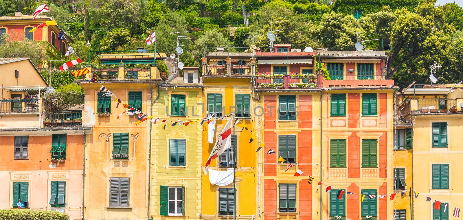 Exterior of colorful houses in Portofino, Italy