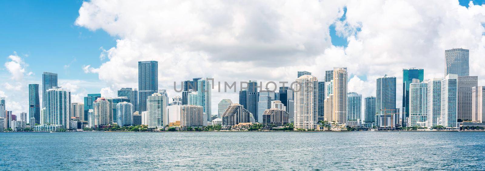 Miami Downtown skyline in daytime and Biscayne Bay