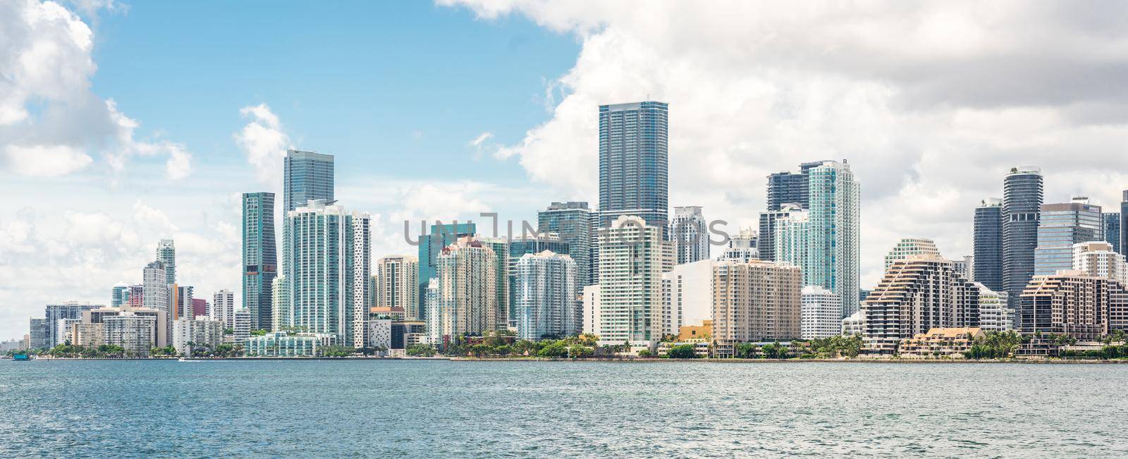 Miami Downtown skyline in a daytime with Biscayne Bay
