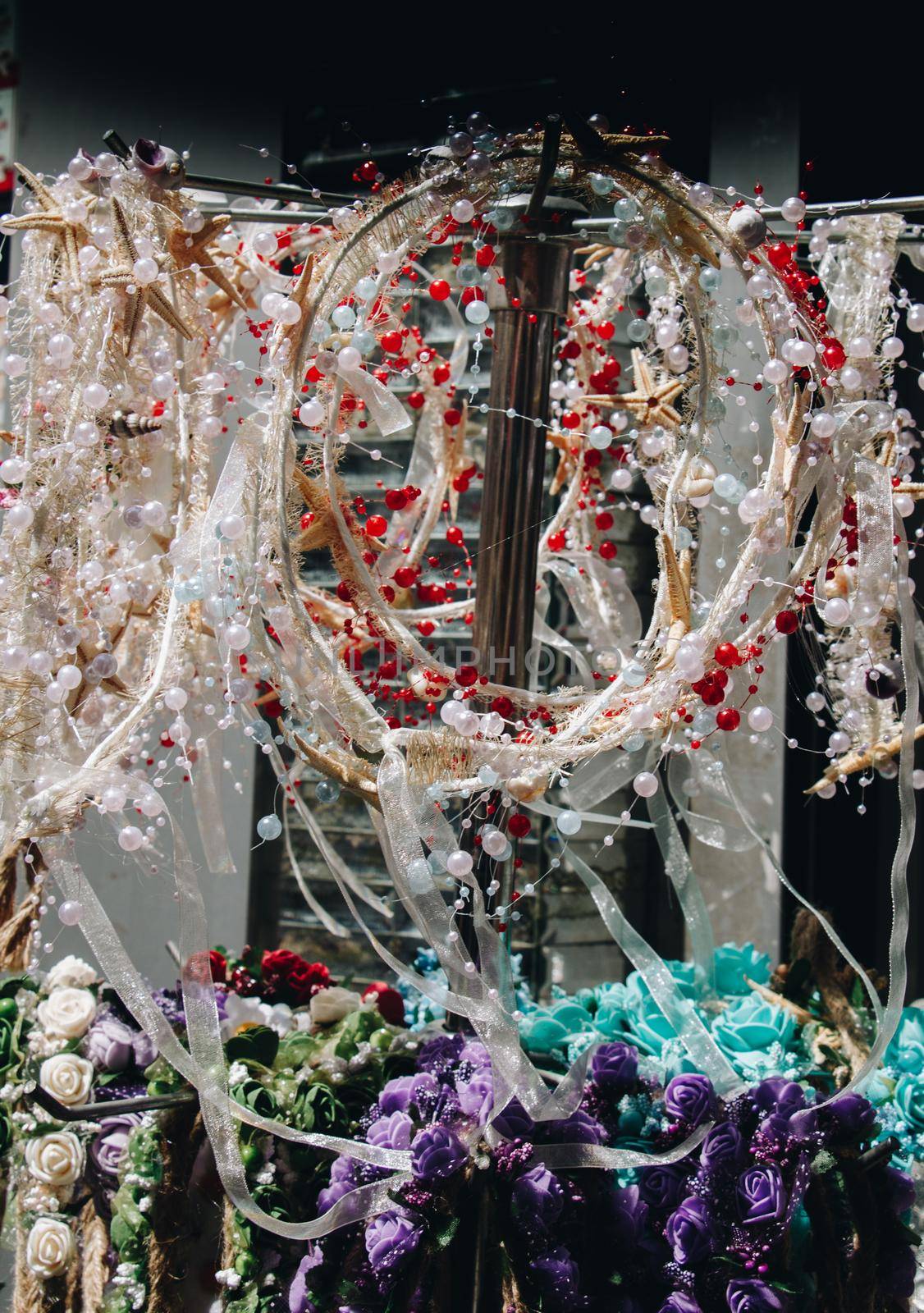 Head crown made of beautiful fake flowers wreath