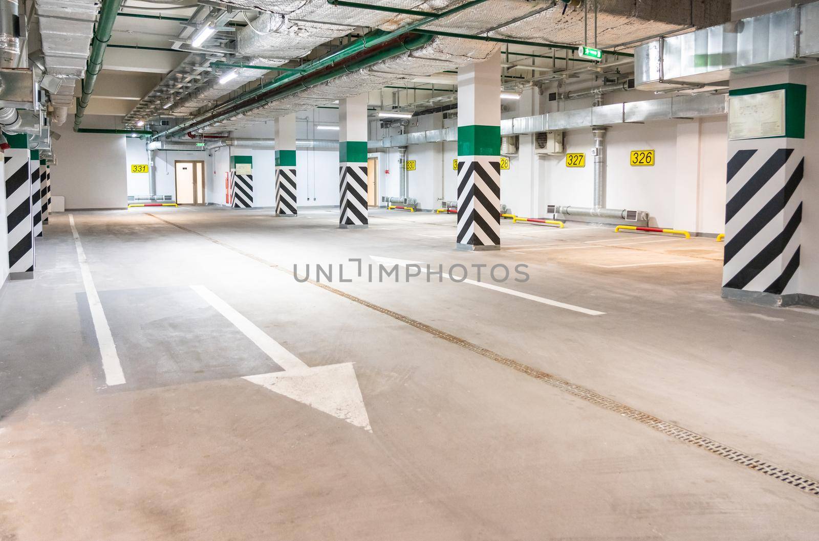 Parking garage underground, industrial interior