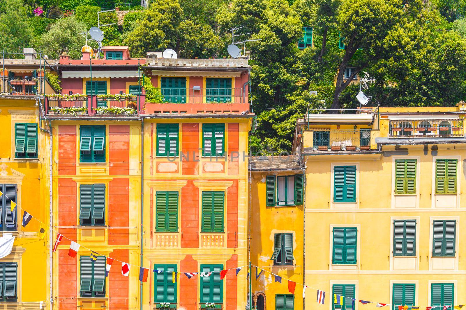 Exterior of colorful houses in Portofino, Italy