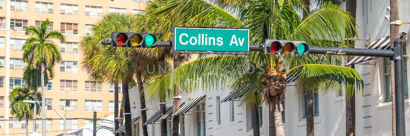 street sign of famous Collins Avenue in Miami, Florida, USA