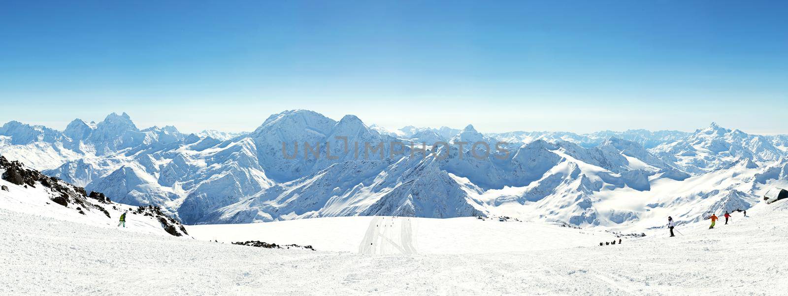 Panorama of winter mountains in Caucasus region,Elbrus mountain, Russia by Mariakray