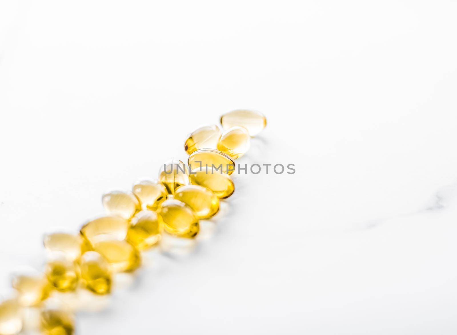 Pharmaceutical, branding and science concept - Vitamin D and golden Omega 3 pills for healthy diet nutrition, fish oil food supplement pill capsules, healthcare and medicine as pharmacy background