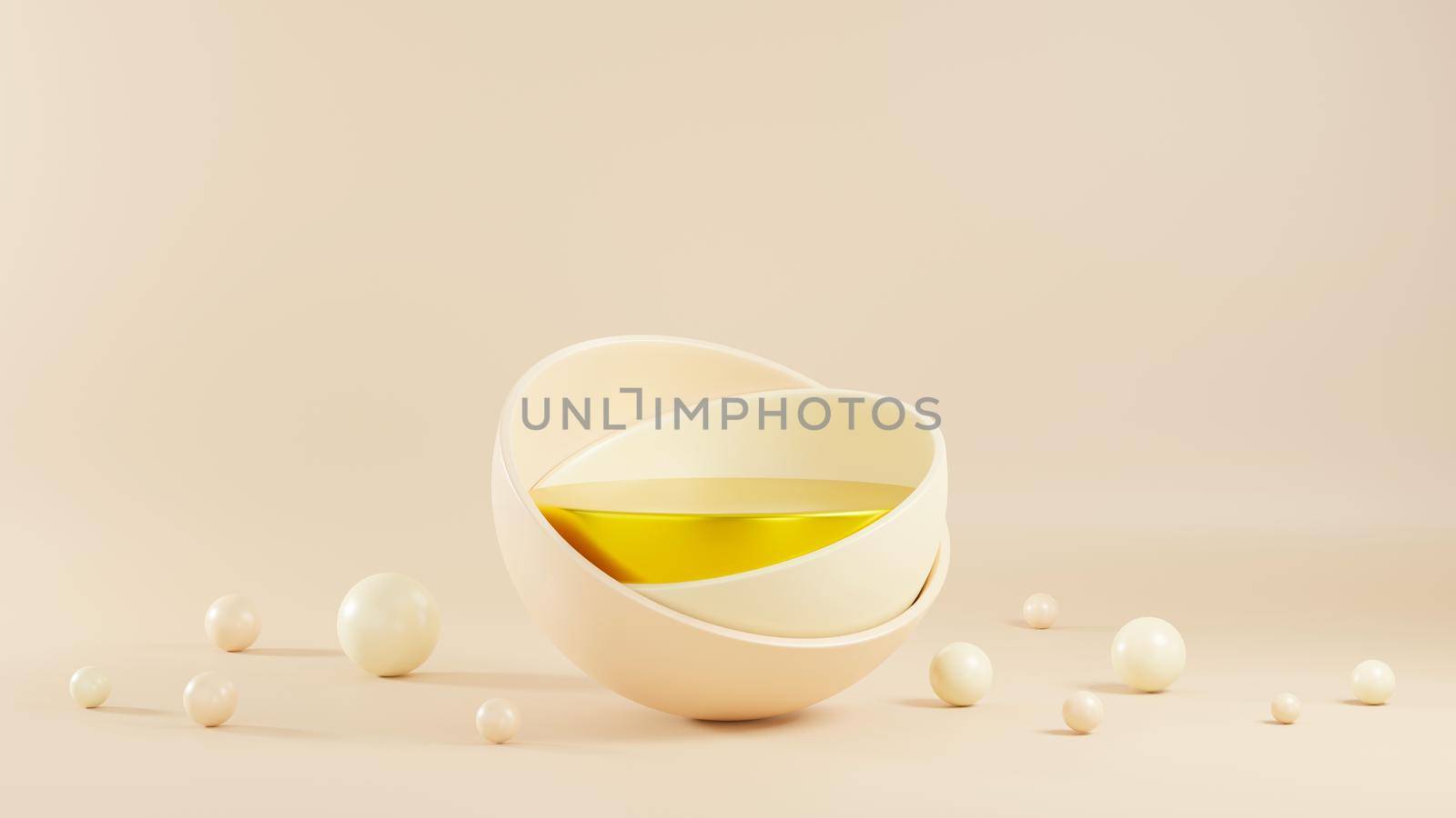 Scene podium stand minimal, Half circle cup pedestal for platform stand product display presentation on eggshell color pastel background, Empty showcase, Abstract background 3D rendering illustration