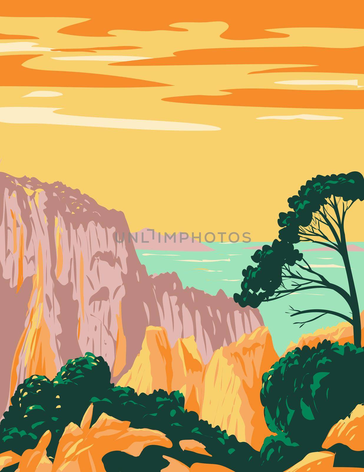 Calanques National Park or Parc National Des Calanques in Belvedere on Mediterranean Coast in Southern France Art Deco WPA Poster Art by patrimonio