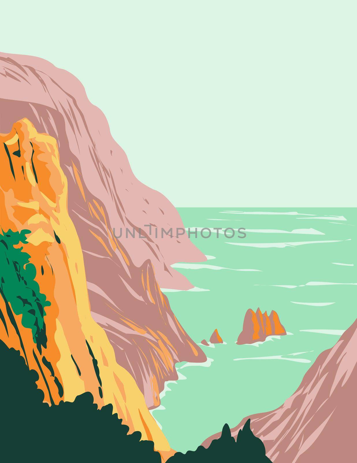 Calanques National Park or Parc National Des Calanques in Sugiton on Mediterranean Coast in Bouches-Du-Rhone France Art Deco WPA Poster Art by patrimonio