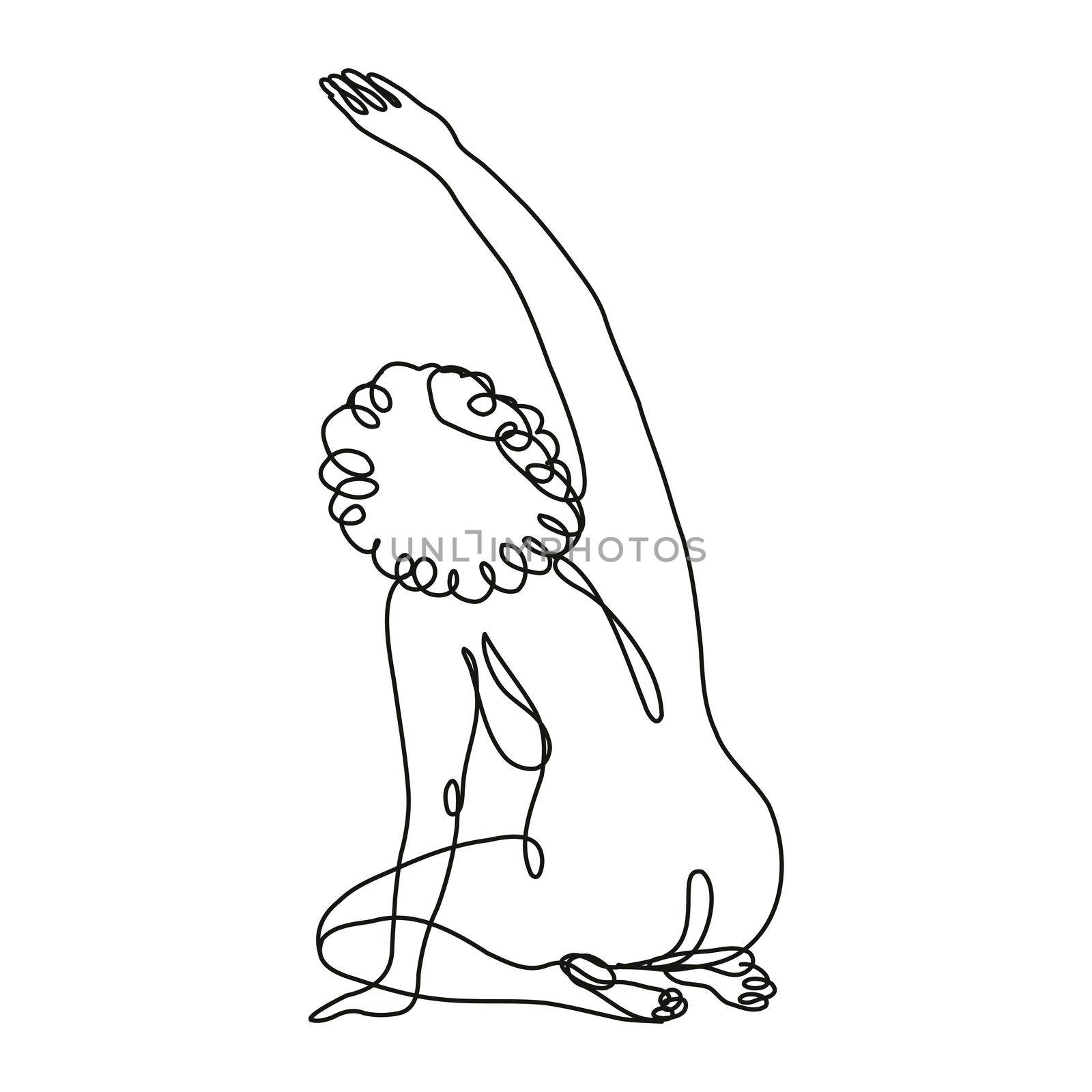 Female Nude Sitting on Knees Hero Pose Continuous Line Doodle Drawing by patrimonio