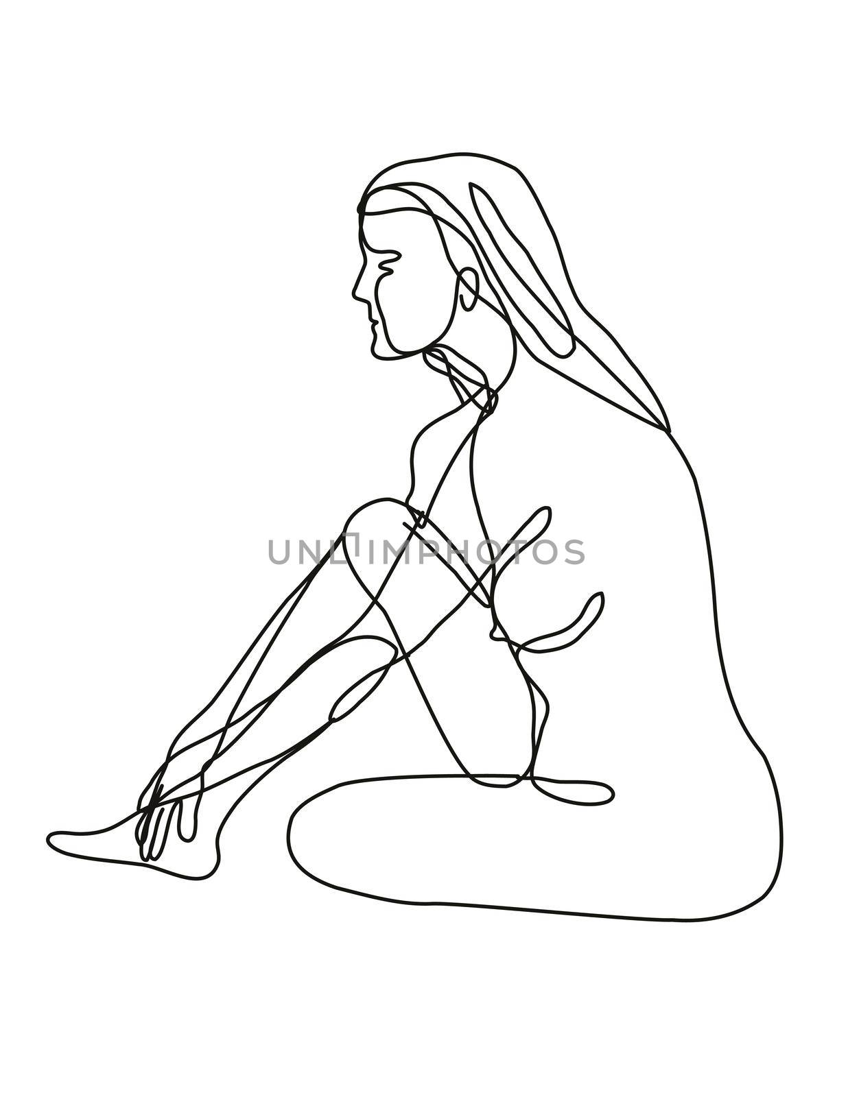 Female Nude Sitting One Knee Up Side View Continuous Line Doodle Drawing by patrimonio