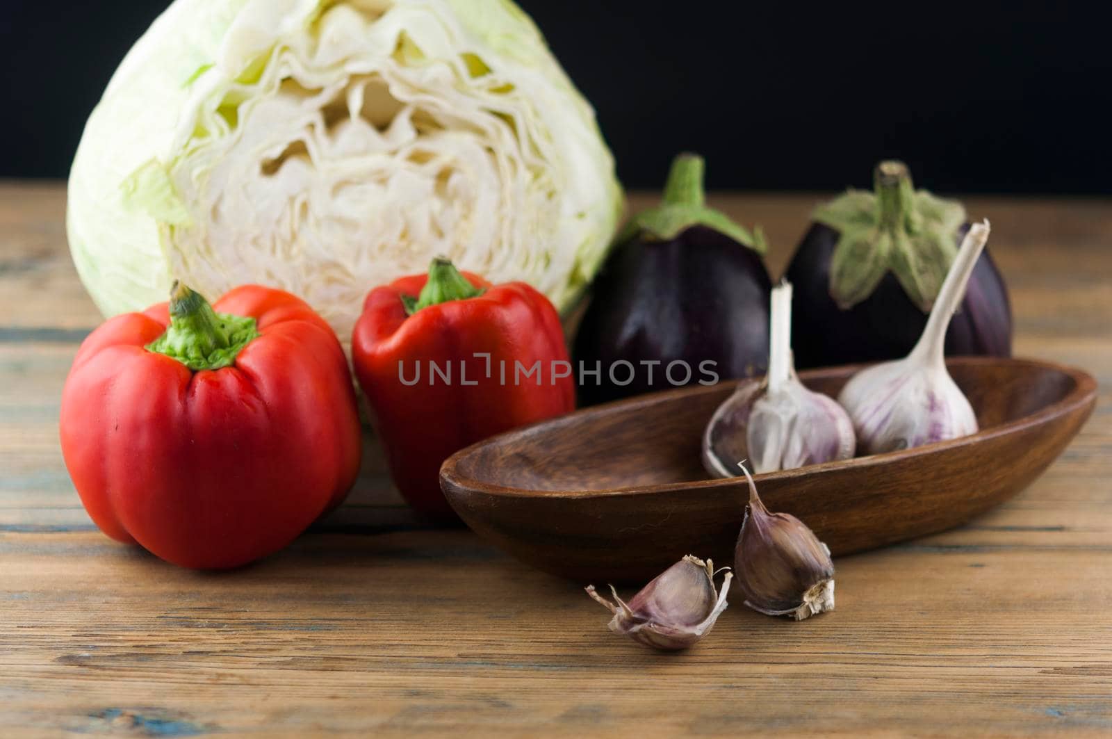 Fresh farm organic vegetables, healthy food concept, vegetables on wood table