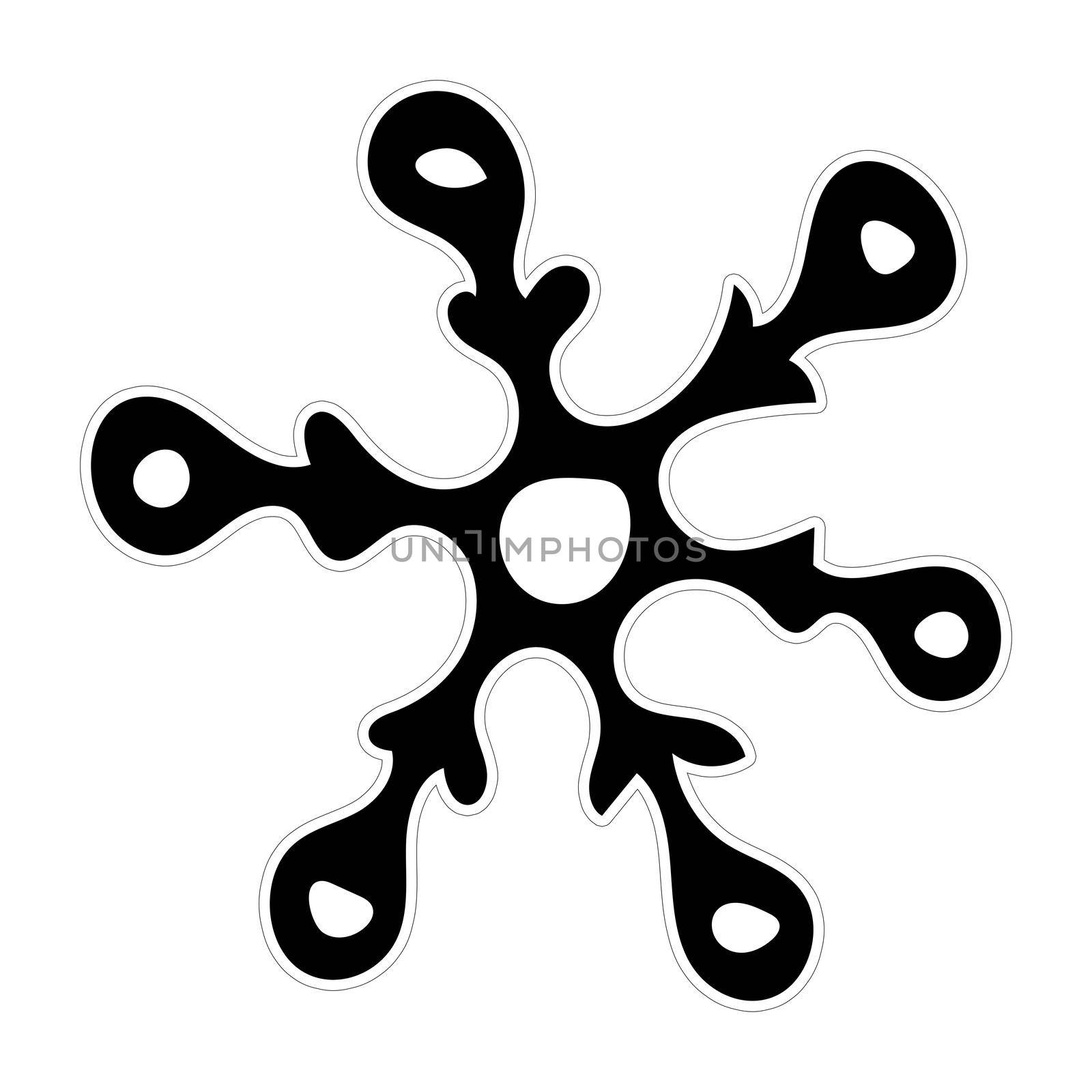 Hand drawn Black and White Doodle Sketch Snowflake Sticker. Illustration of Snow for Xmas, Christmas and New Year.