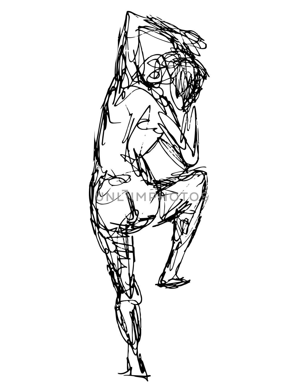 Nude Female Human Figure Standing Rear View Doodle Art Continuous Line Drawing  by patrimonio