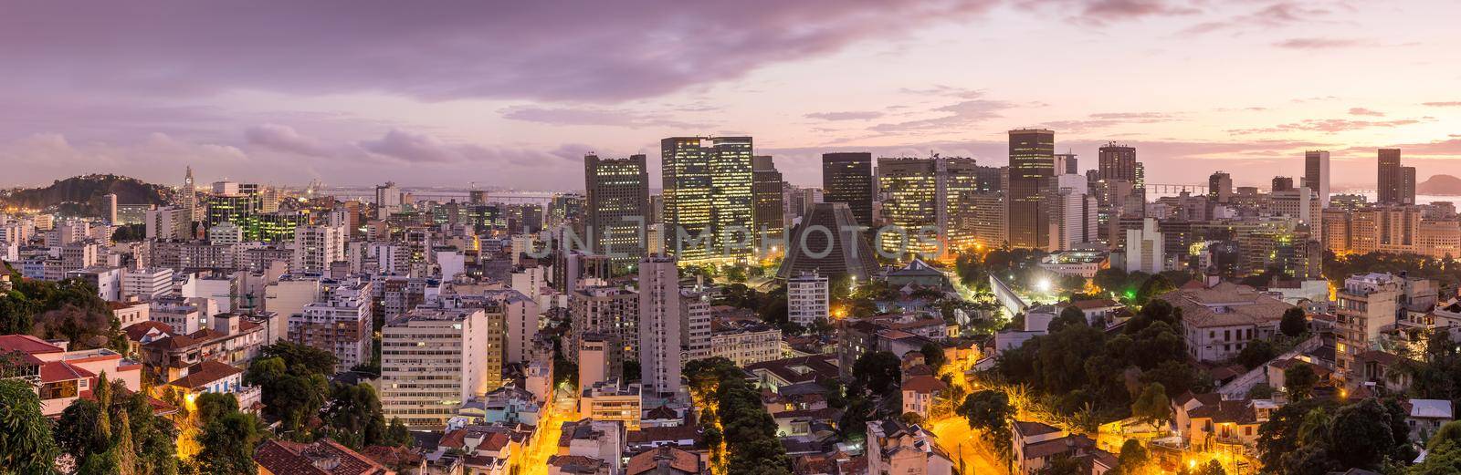 Panorama view of Rio de Janeiro  at twilight in Brazil