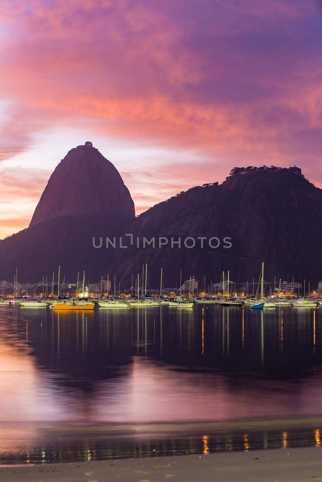 Sunrise view of Rio de Janeiro with mountain Sugar Loaf 