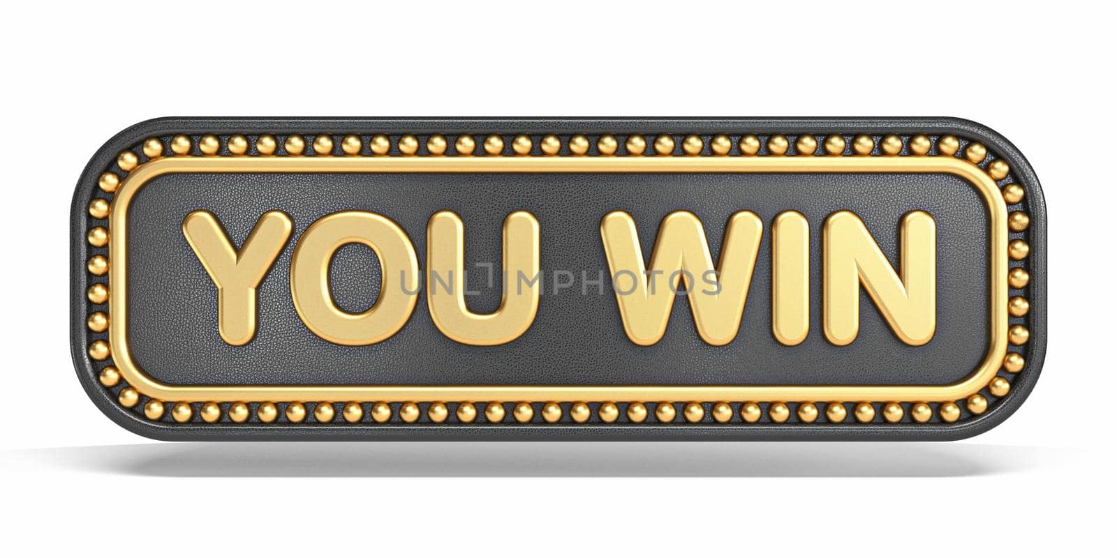 Golden and black rectangle YOU WIN banner 3D rendering illustration isolated on white background