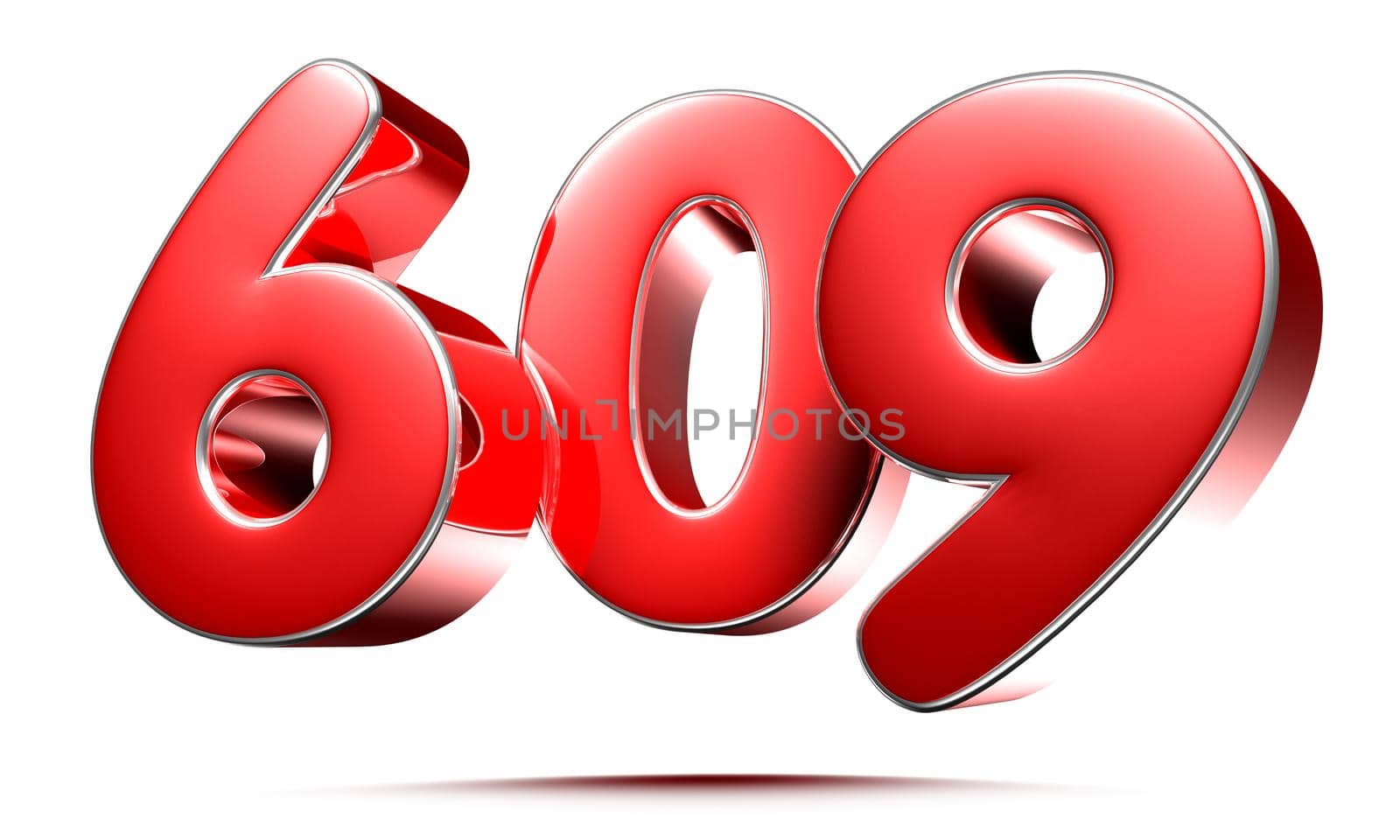 Rounded red numbers 609 on white background 3D illustration with clipping path by thitimontoyai