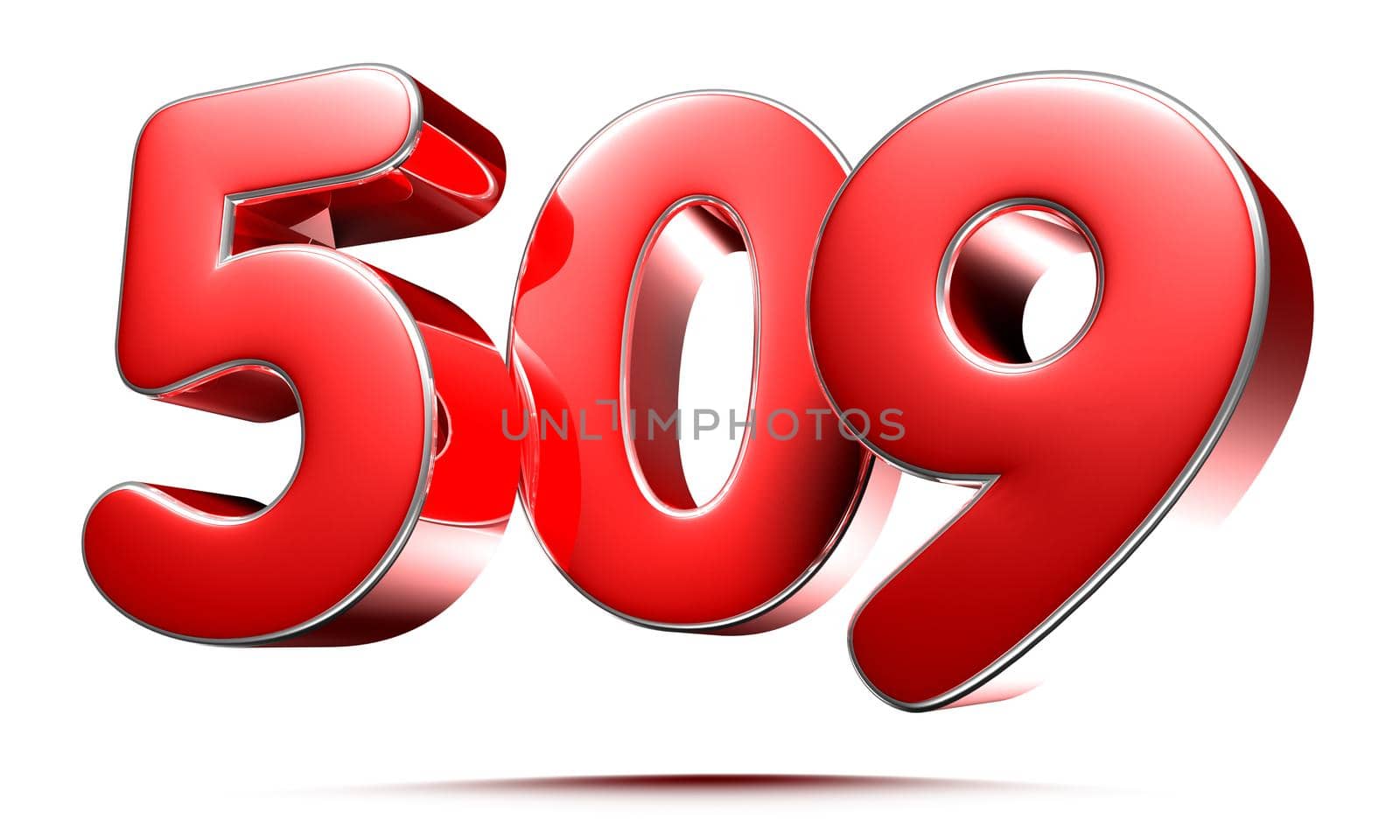 Rounded red numbers 509 on white background 3D illustration with clipping path by thitimontoyai