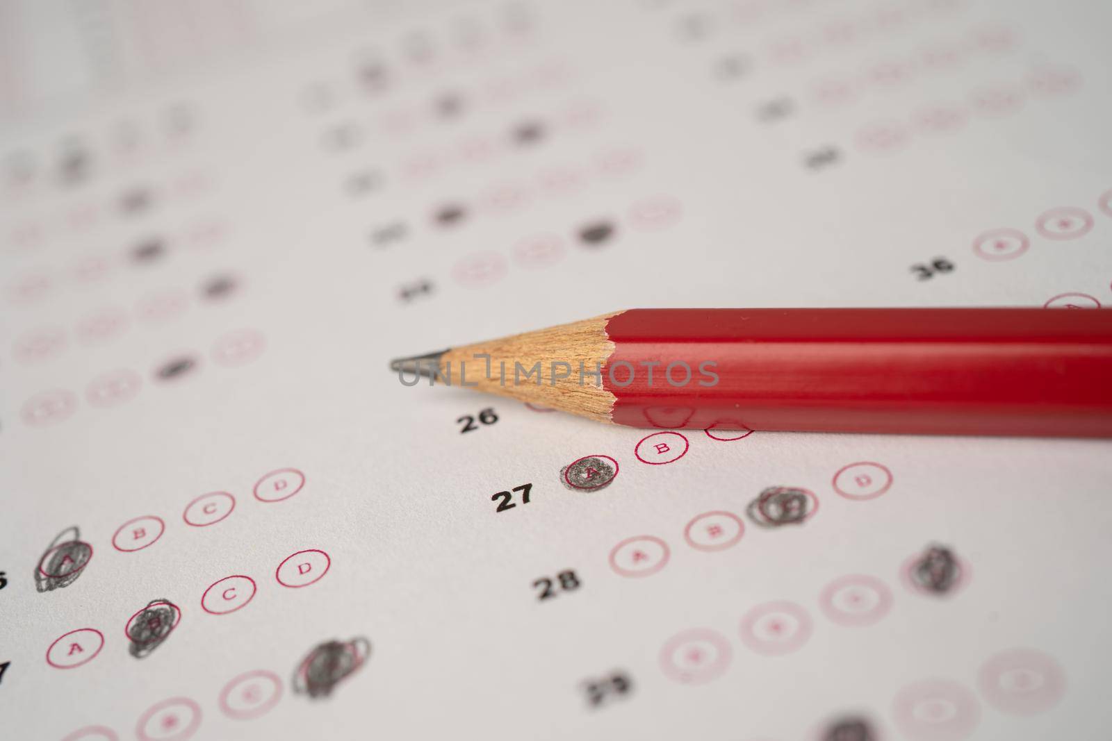 Answer sheets with Pencil drawing fill to select choice, education concept