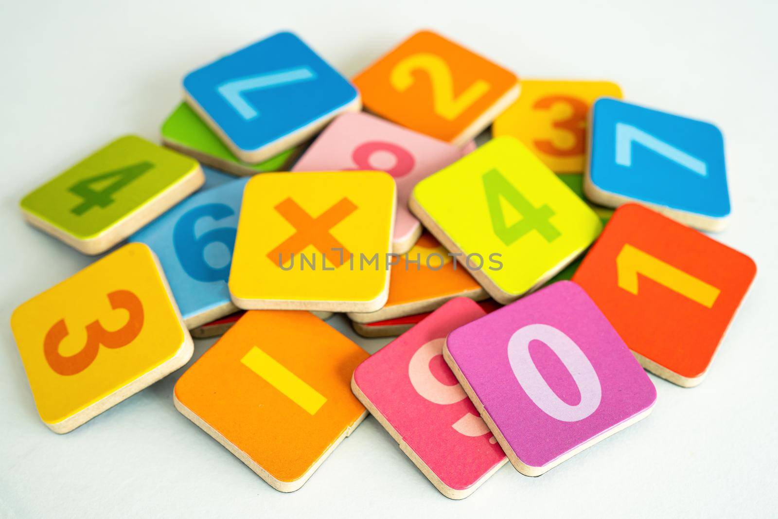 Math number colorful on white background, education study mathematics learning teach concept.