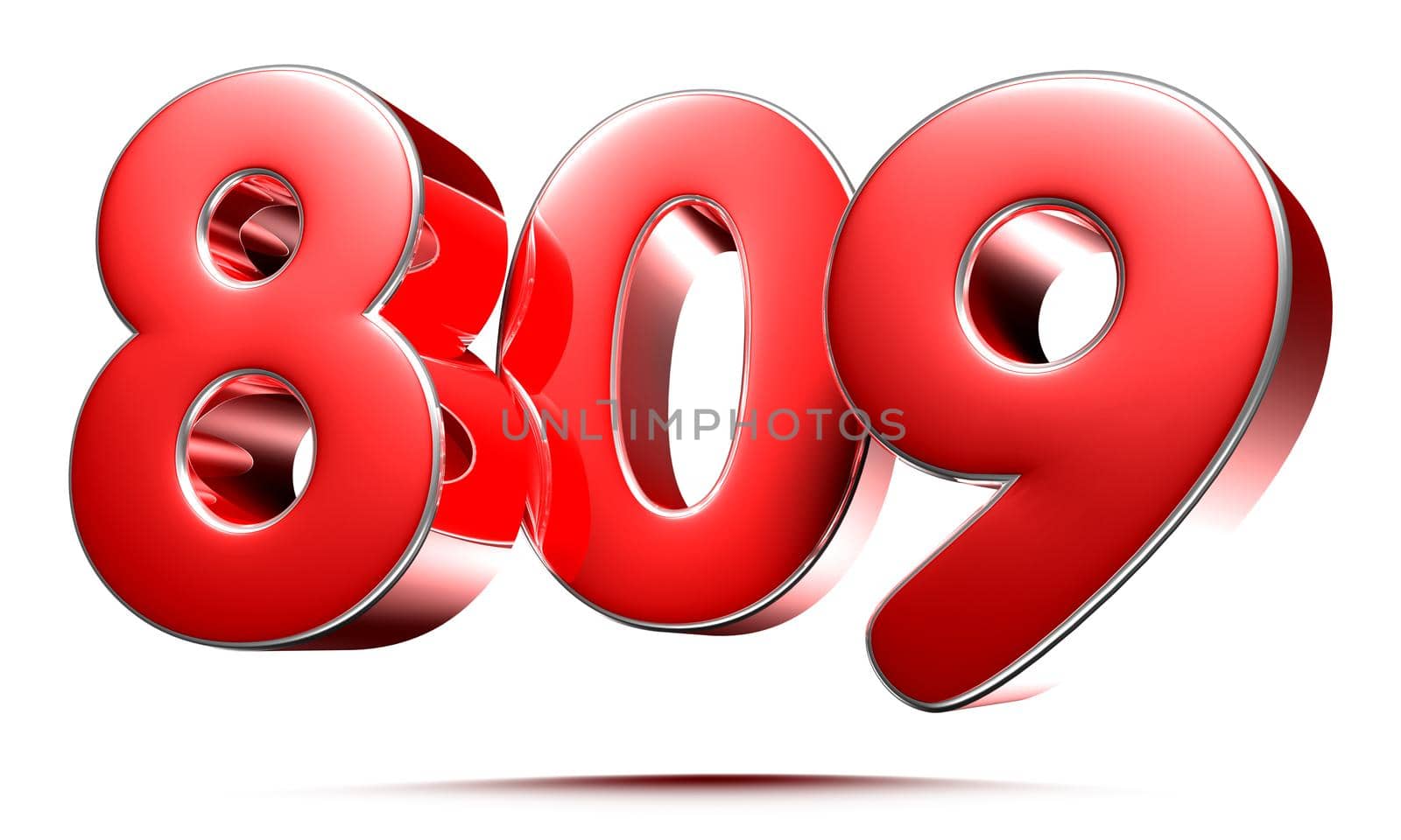 Rounded red numbers 809 on white background 3D illustration with clipping path by thitimontoyai