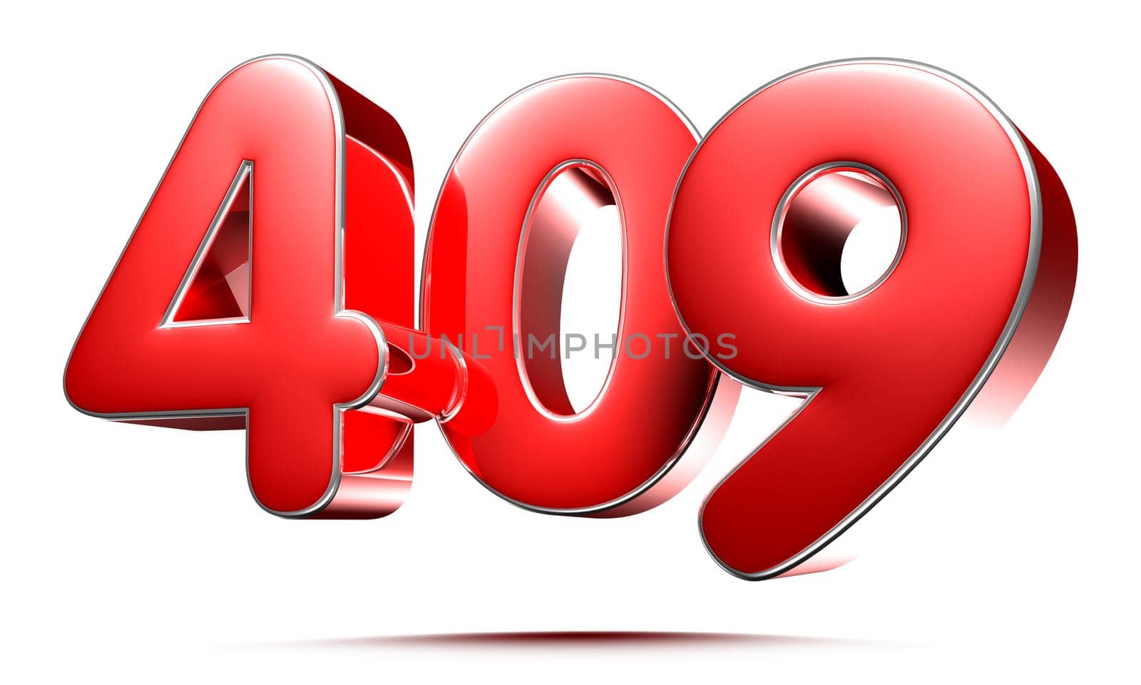 Rounded red numbers 409 on white background 3D illustration with clipping path