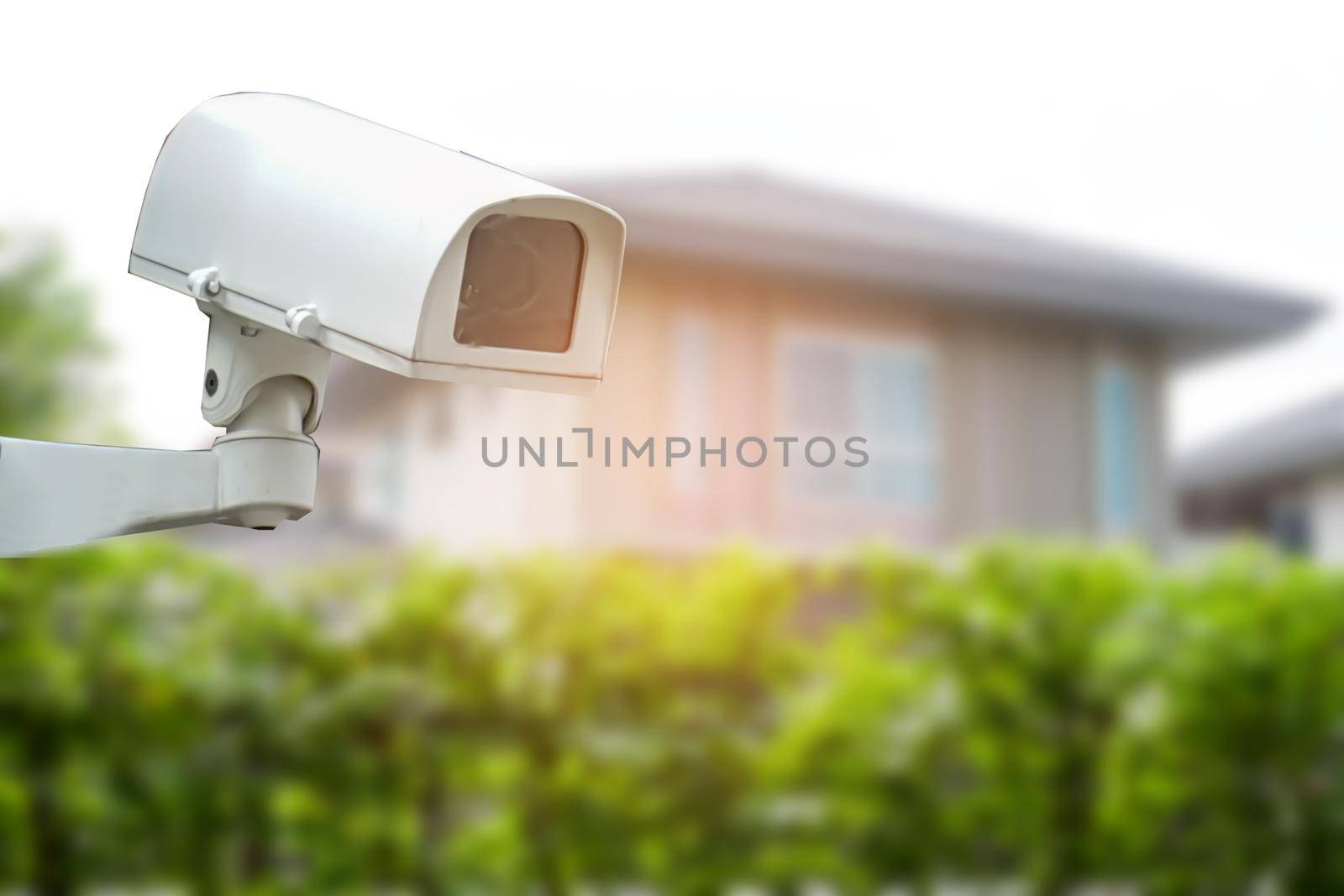 CCTV Closed circuit camera, TV monitoring at house village building construction, security system concept.