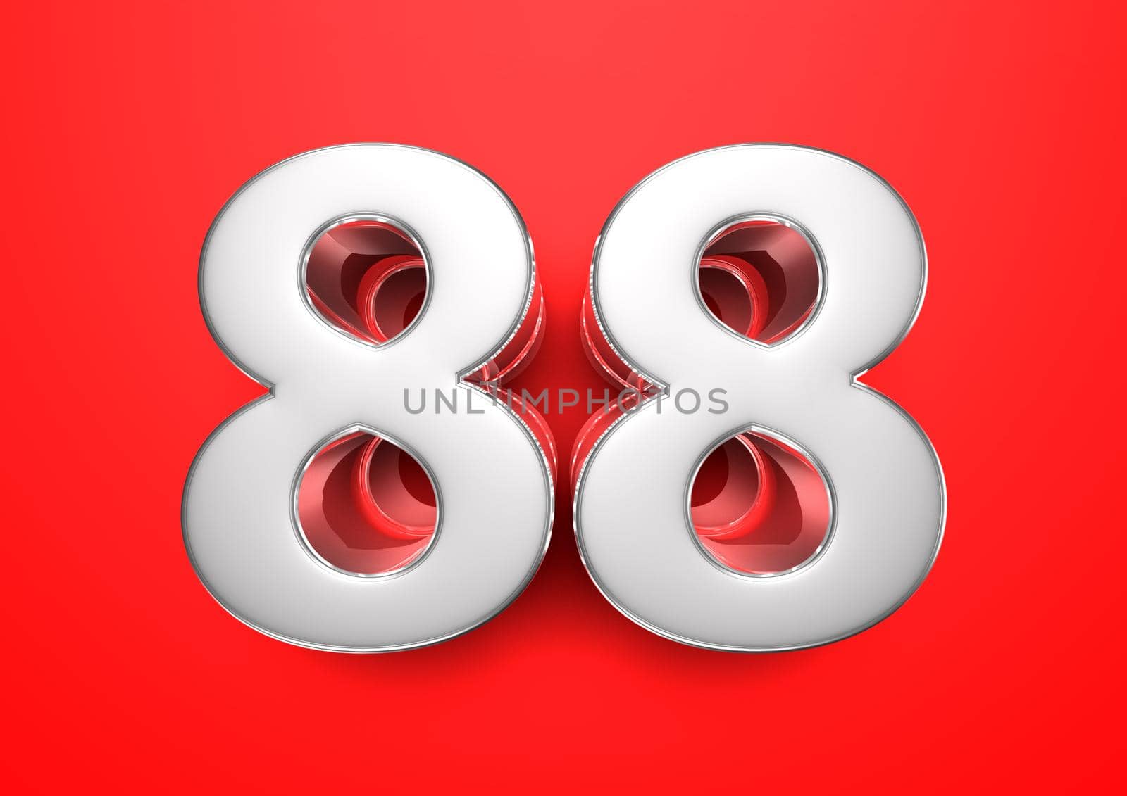 Price tag 88. Anniversary 88. Number 88 3D illustration on a red background.