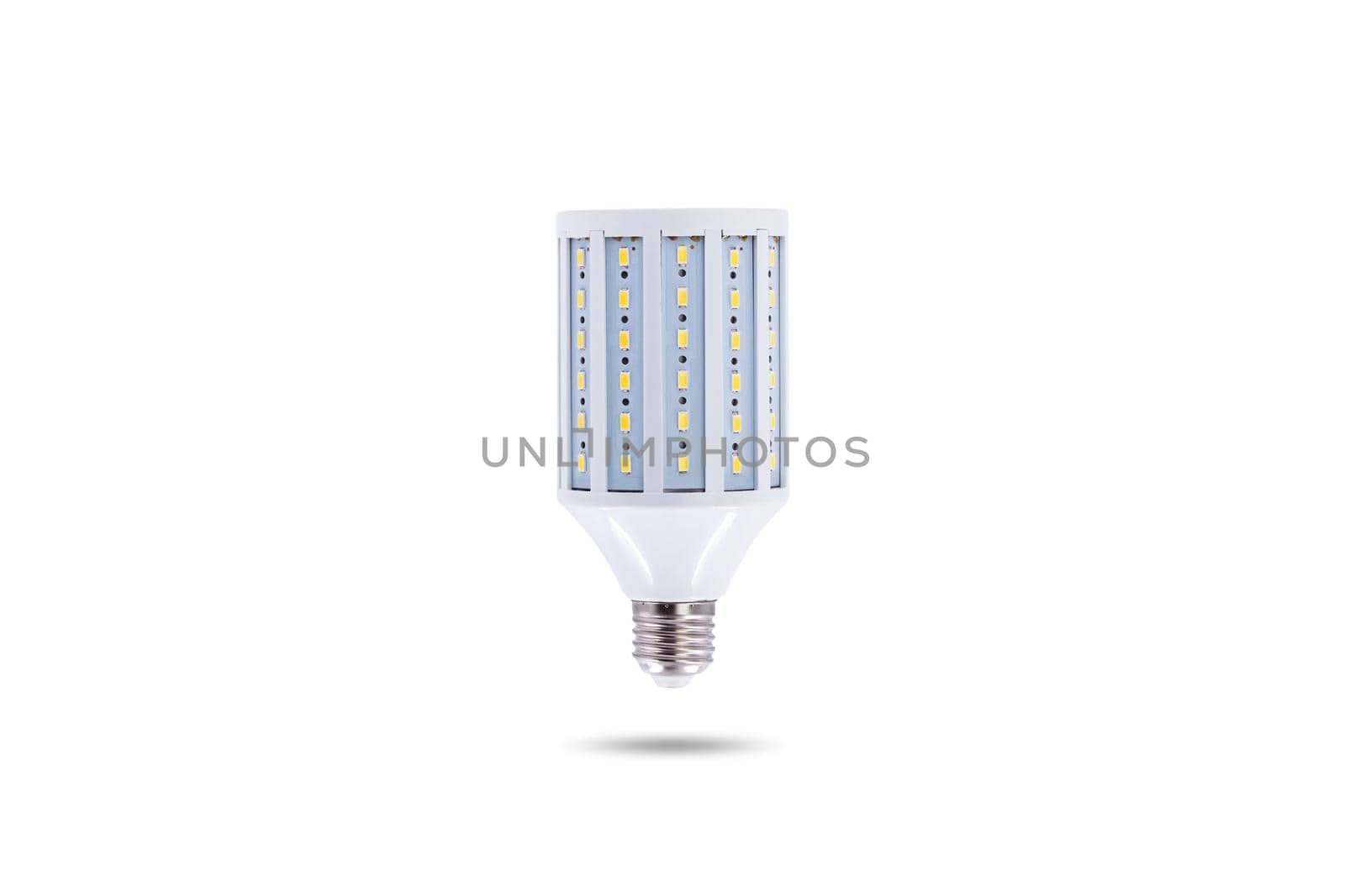 LED energy-saving lamp, screw cap E27 230v isolated on white background.