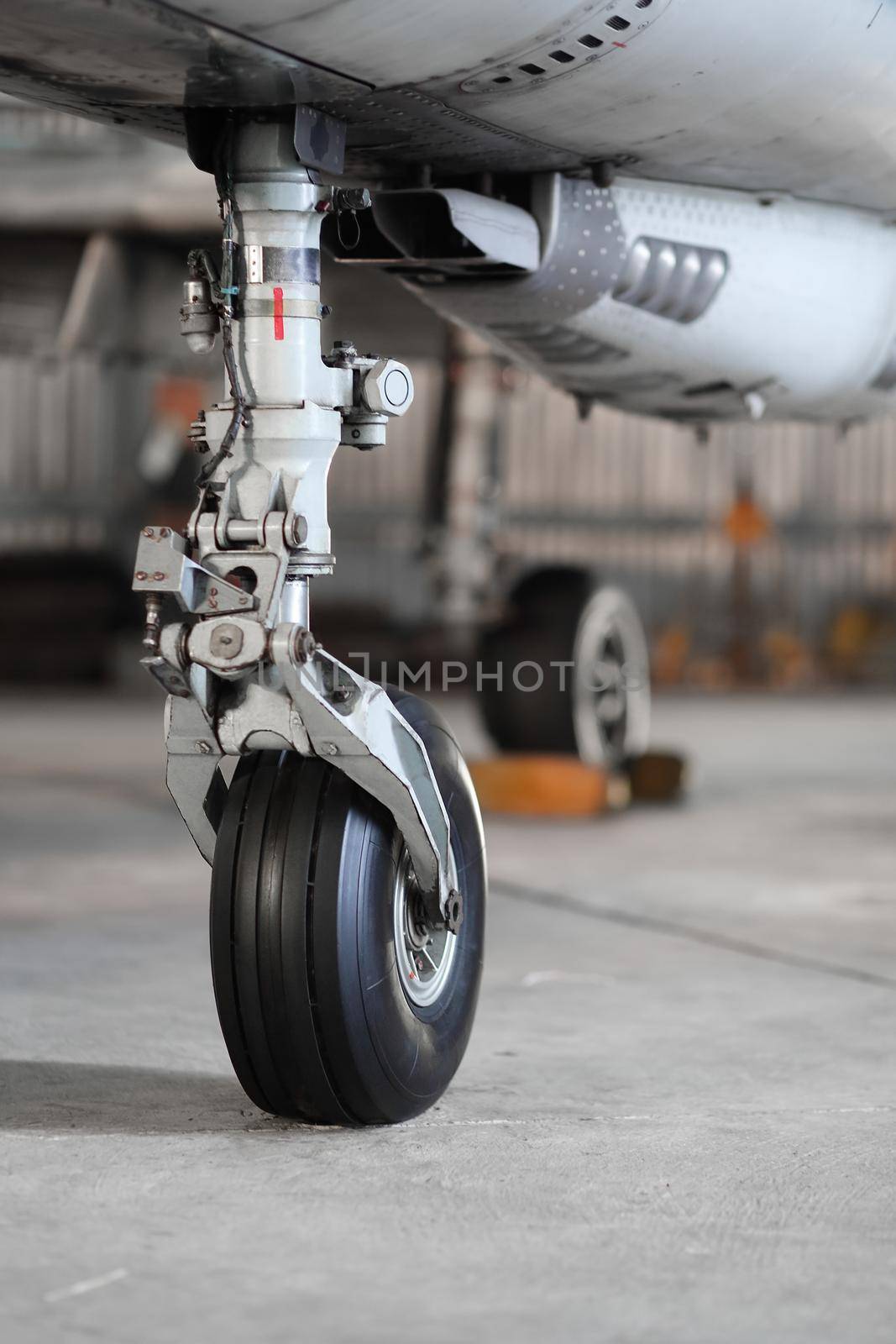 Front landing gear of aircraft on the ground
