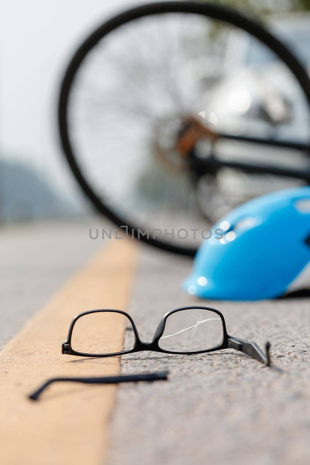 Accident car crash with bicycle on road