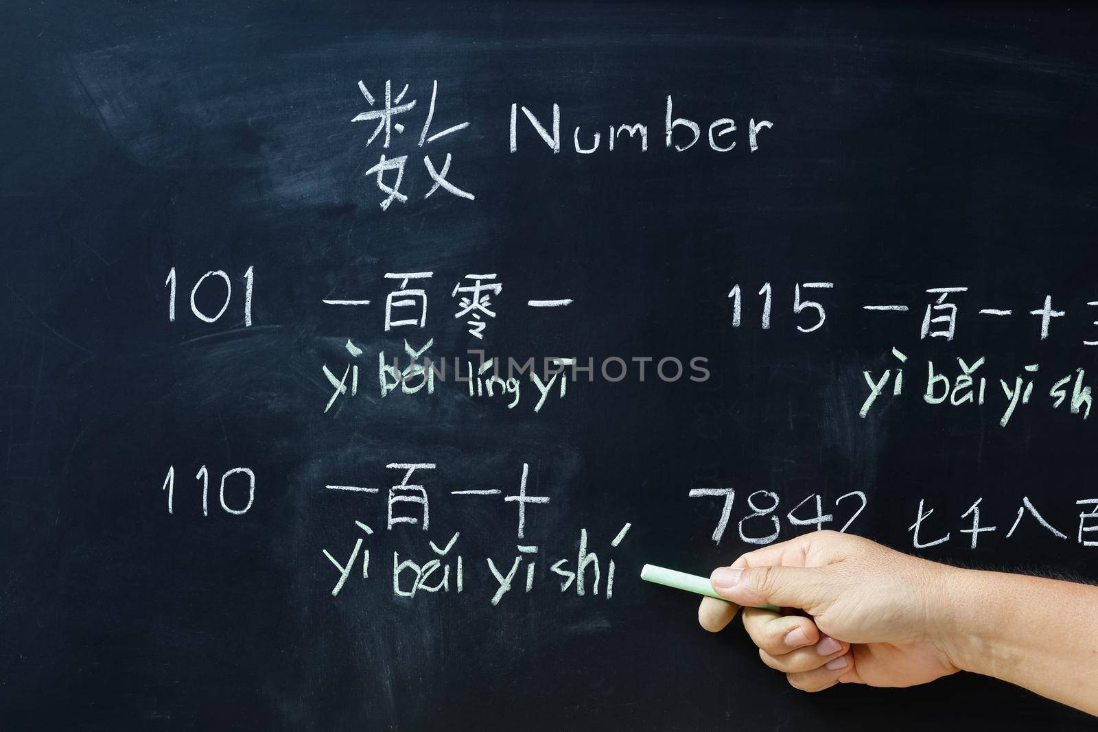 Learning chinese alphabet "pinyin" in class room.