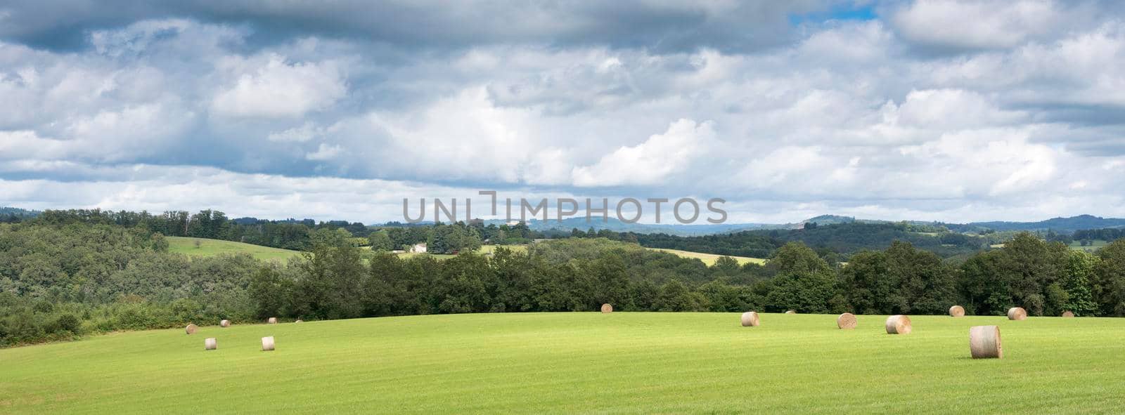 countryside landscape with grass rolls in green fields near limoges in france by ahavelaar