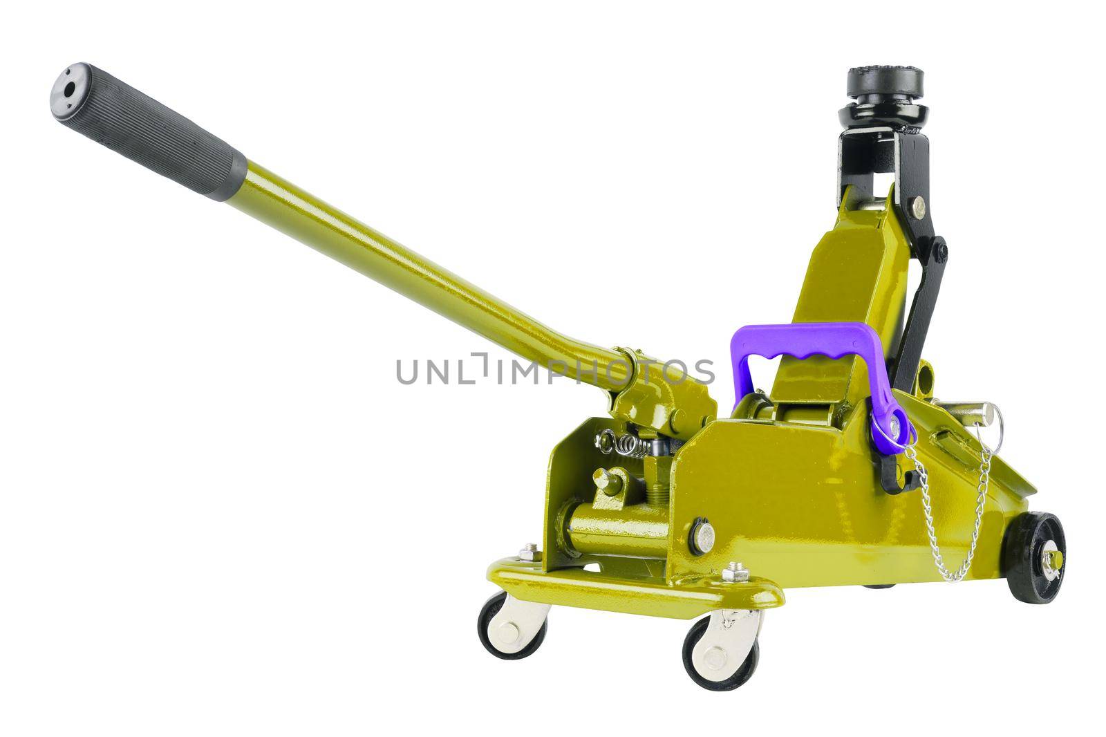 yellow hydraulic car jack isolated on white background, 2 ton capacity