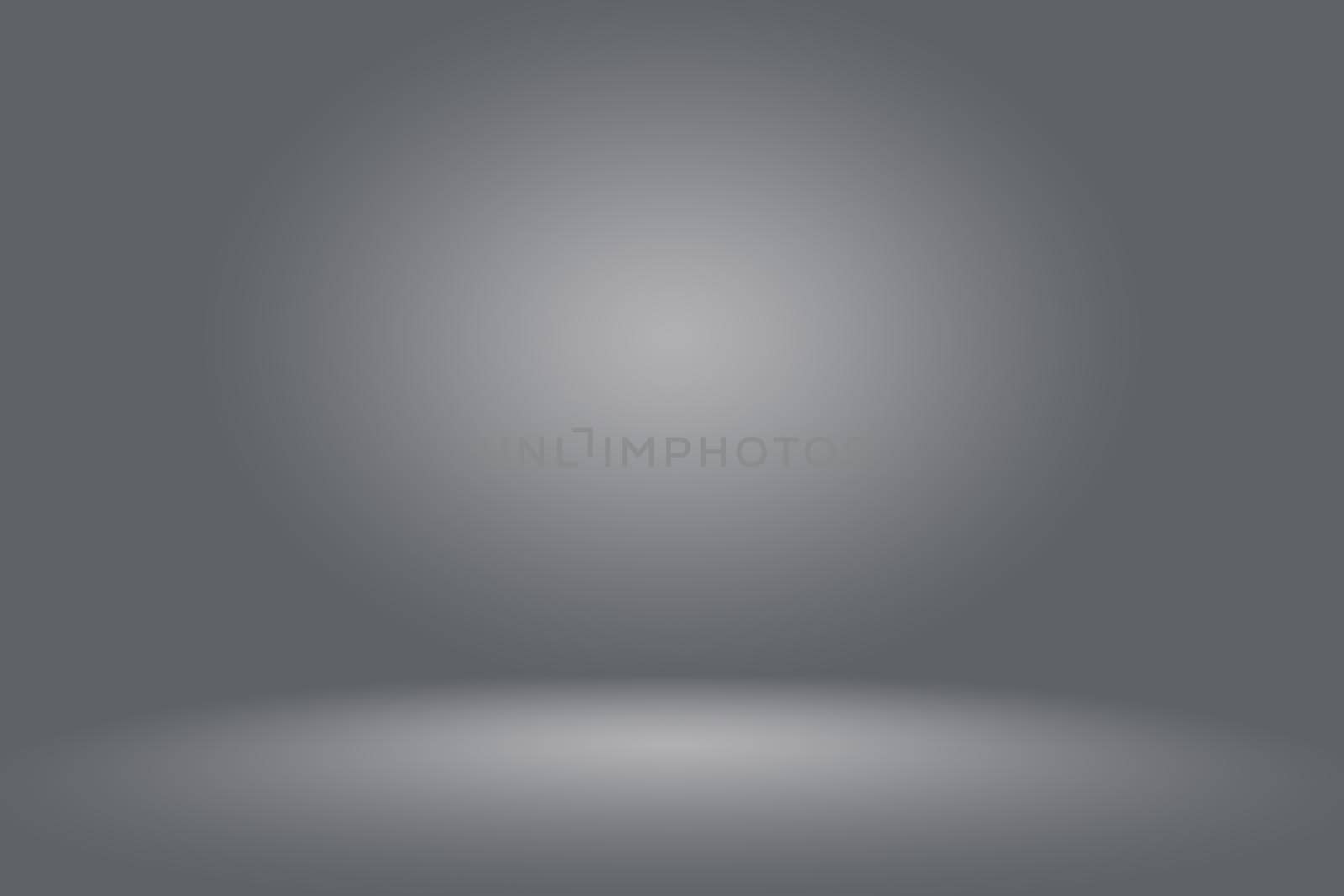 Abstract Empty Dark White Grey gradient with Black solid vignette lighting Studio wall and floor background well use as backdrop. Background empty white room with space for your text and picture by Benzoix