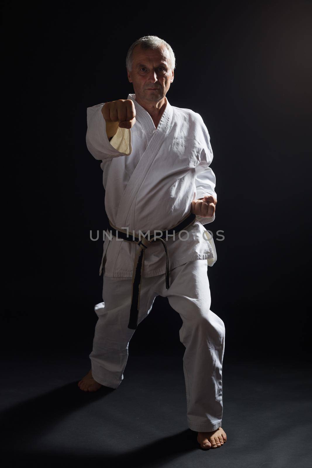 Senior man practicing karate by Bazdar