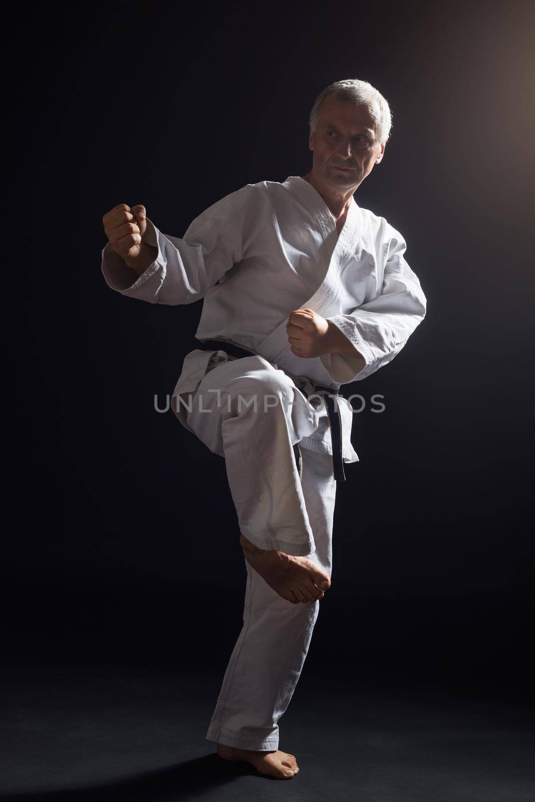 Senior man practicing karate by Bazdar