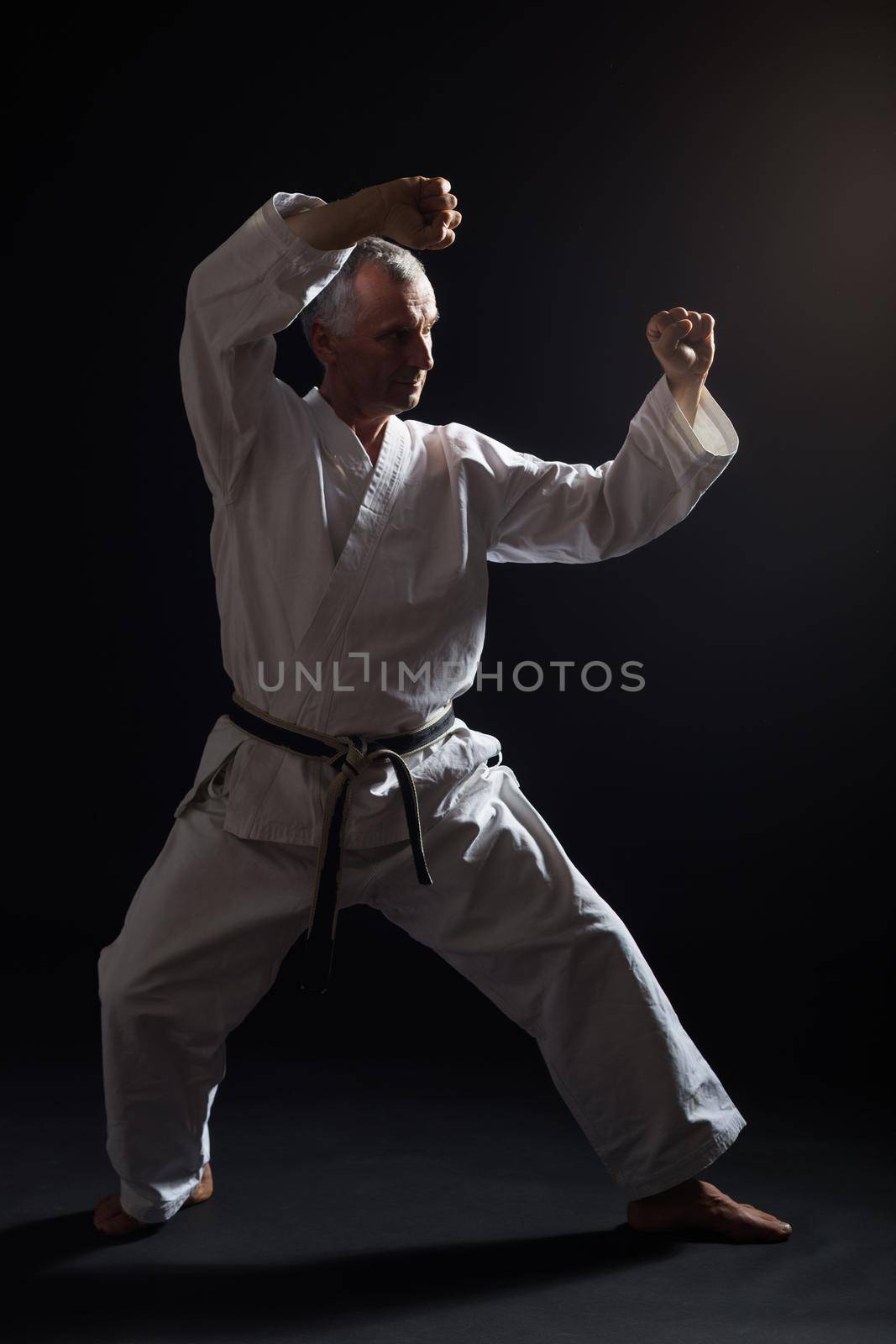 Senior man practicing karate by Bazdar