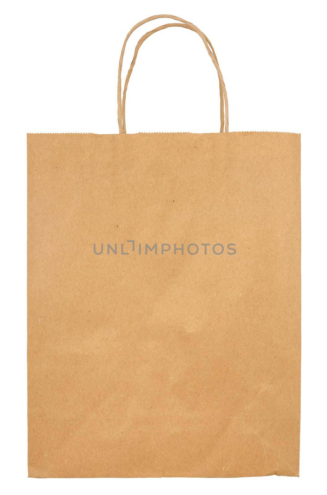 Isolated Brown Paper Grocery Bag With String Handles On A White Background